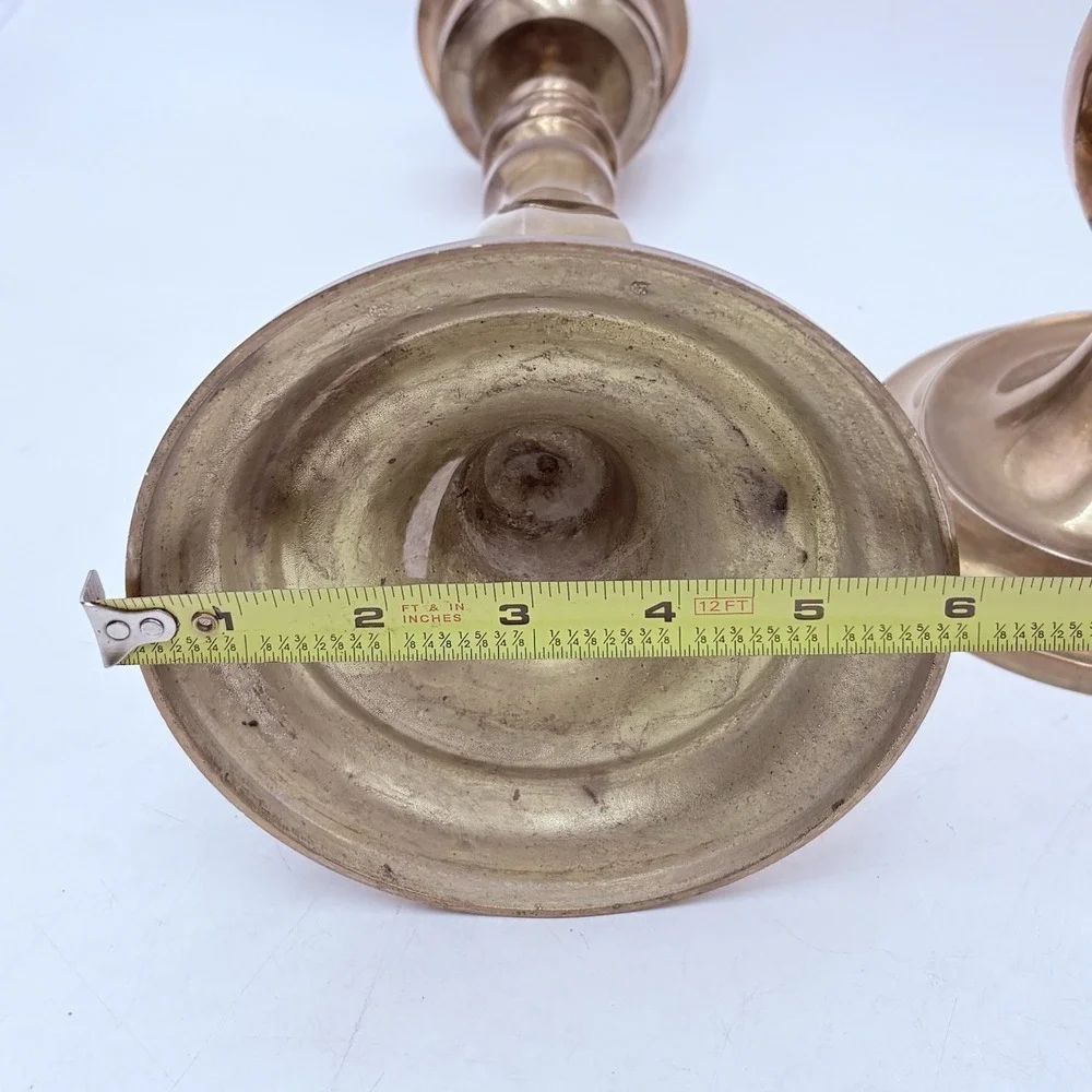 Vintage Brass Hurricane Candlesticks Pair Hobnail Milk Glass Shades 14